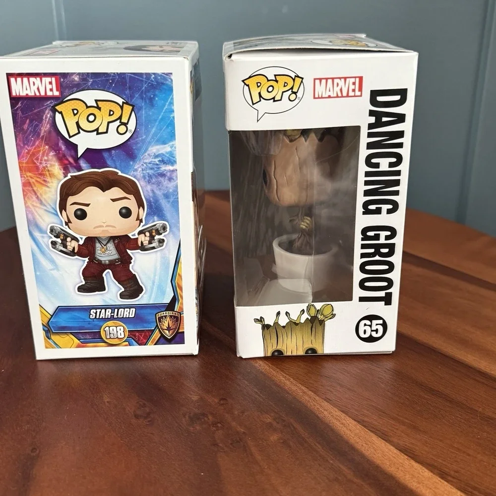 Funko Pop Marvel Guardians of the Galaxy Star-Lord 198 & Dancing Groot 65 Lot